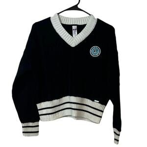Limited Too Y2K Girls Cable Knit V Neck Sweater Size XL 16/18 Preppy Logo Patch